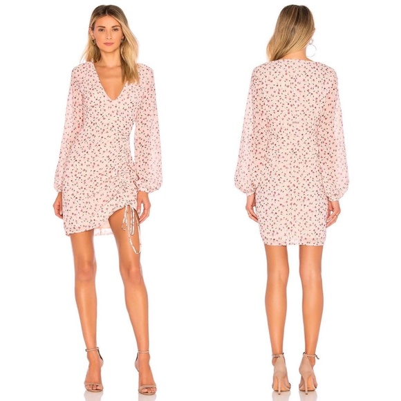 L’ACADEMIE Ruched Floral Long Sleeve Mini Dress in Pink - Picture 3 of 10